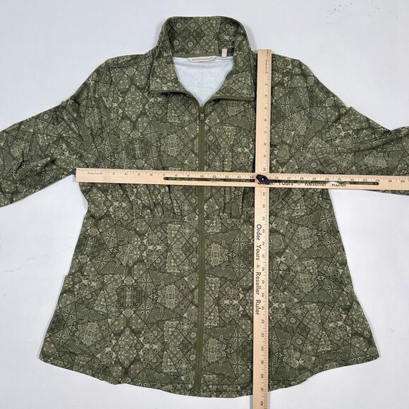 Soft Surroundings Jacket Size XL Petite Green Full Zip Ruched Geometric - Picture 7 of 9